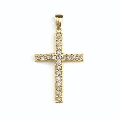 クロスモチーフ ペンダントトップ YG メレダイヤ 十字架 ペンダントトップ K18 ダイヤモンド レディース 【中古】nbjwl