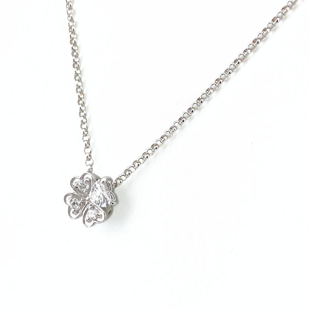 タサキ クローバーモチーフ デザインネックレス WG ホワイトゴールド ペンダント メレダイヤ 四つ葉 ネックレス K18 WG ダイヤモンド レディース 【中古】brjwl