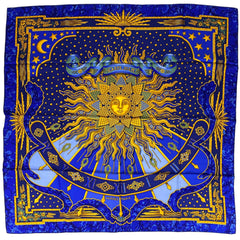 エルメス カレ 90 CARPE DIEM 今日一日を楽しむ 太陽 月 星 スカーフ スカーフ シルク ブルー レディース 【中古】brbag