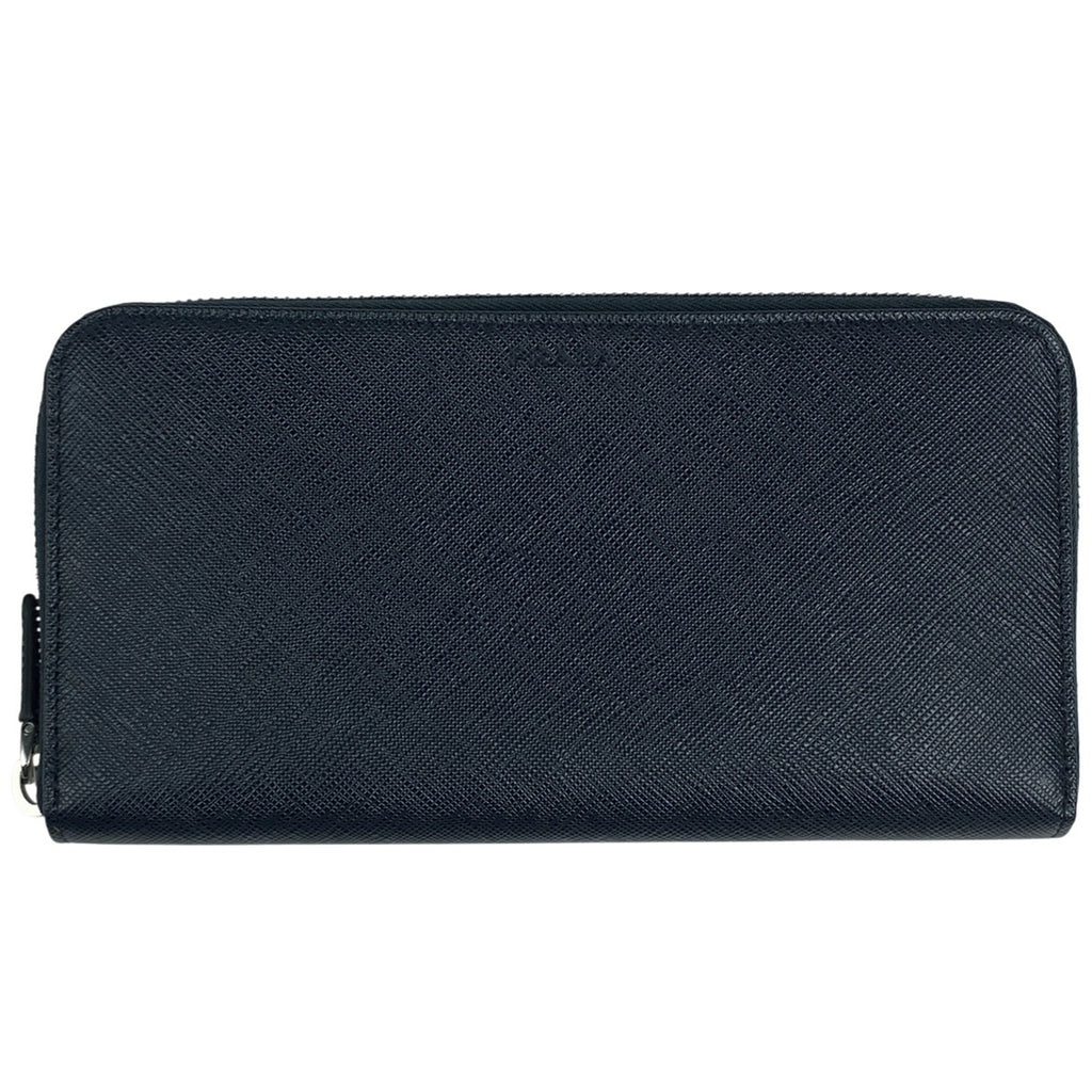 プラダ ロゴ ラウンドファスナー 長財布 ラウンドジップ 長財布 サフィアーノレザー ネイビー　 レディース 【中古】brbag
