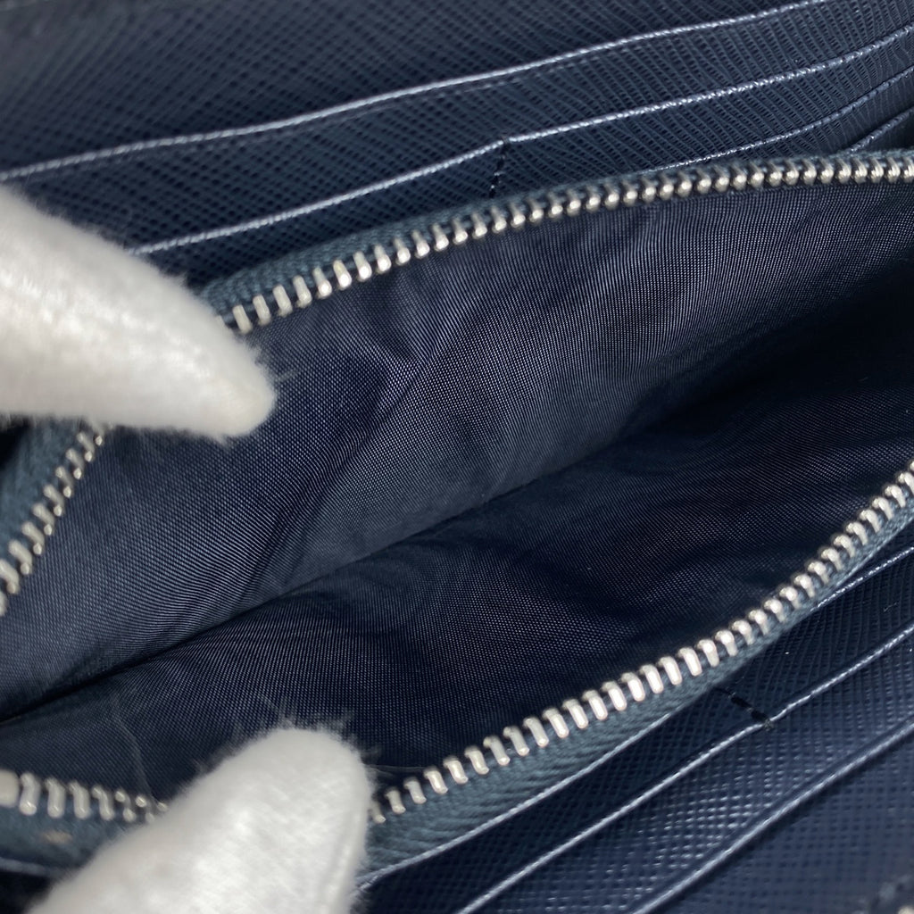 プラダ ロゴ ラウンドファスナー 長財布 ラウンドジップ 長財布 サフィアーノレザー ネイビー　 レディース 【中古】brbag