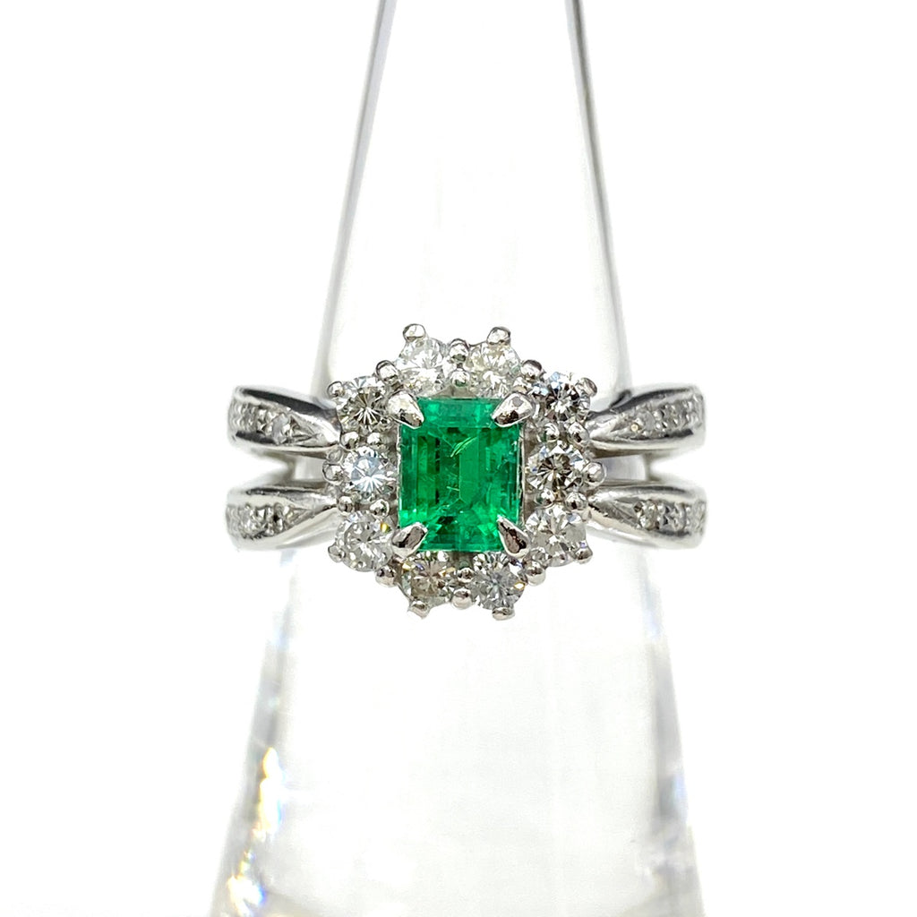 エメラルド デザインリング プラチナ 指輪 メレダイヤ リング 11号 Pt900 エメラルド ダイヤモンド レディース 【中古】nbjwl
