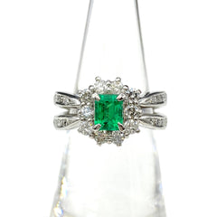 エメラルド デザインリング プラチナ 指輪 メレダイヤ リング 11号 Pt900 エメラルド ダイヤモンド レディース 【中古】nbjwl