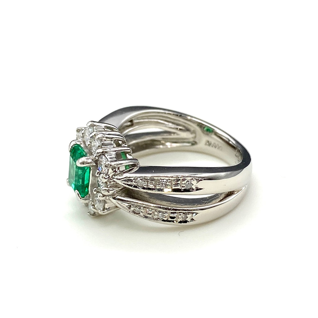 エメラルド デザインリング プラチナ 指輪 メレダイヤ リング 11号 Pt900 エメラルド ダイヤモンド レディース 【中古】nbjwl