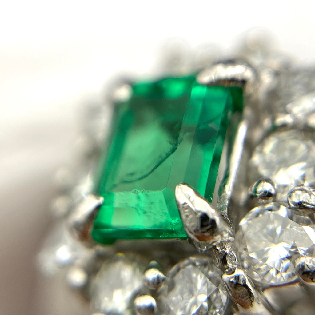 エメラルド デザインリング プラチナ 指輪 メレダイヤ リング 11号 Pt900 エメラルド ダイヤモンド レディース 【中古】nbjwl