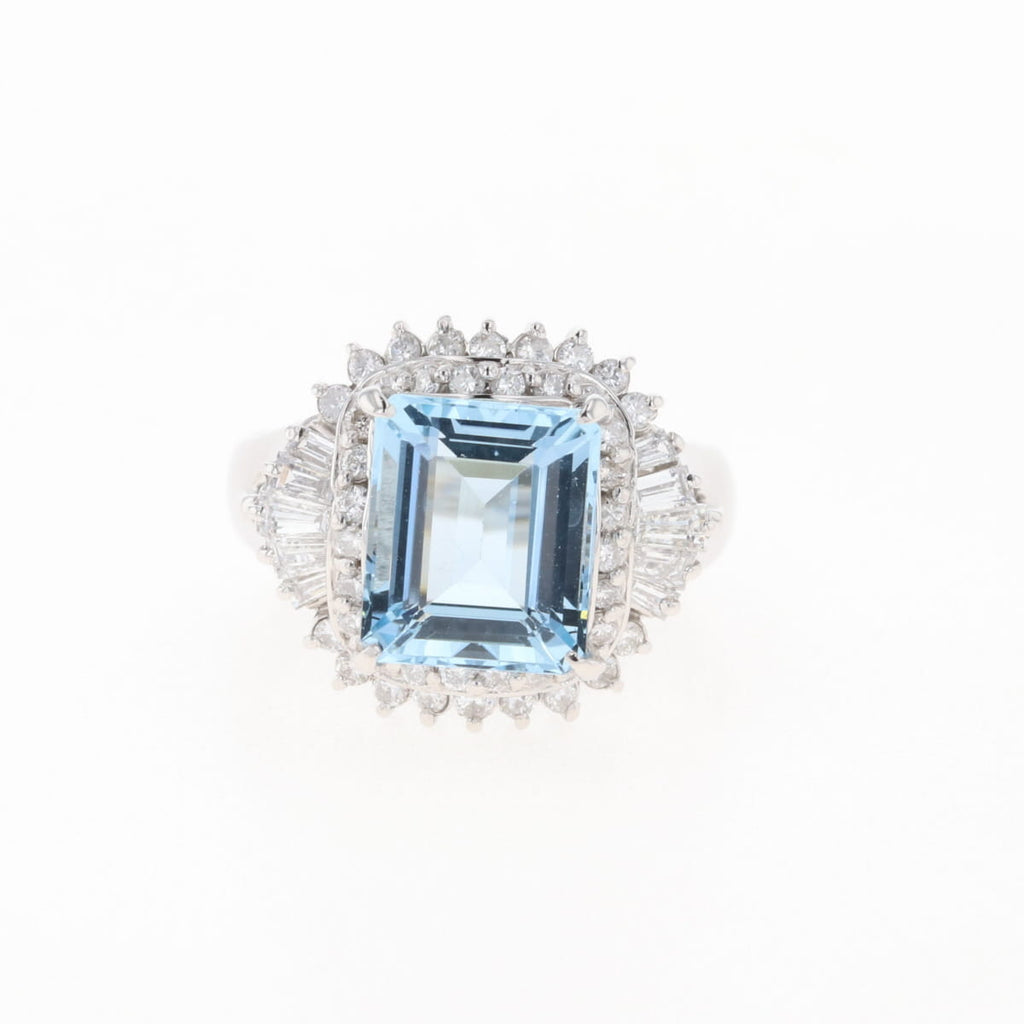 アクアマリン デザインリング プラチナ 指輪 メレダイヤ リング 11.5号 Pt900 アクアマリン ダイヤモンド レディース 【中古】nbjwl