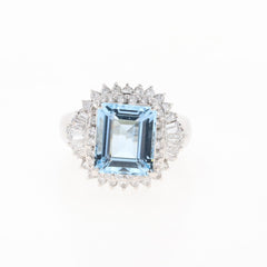 アクアマリン デザインリング プラチナ 指輪 メレダイヤ リング 11.5号 Pt900 アクアマリン ダイヤモンド レディース 【中古】nbjwl