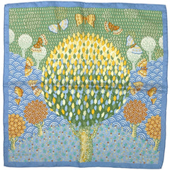 エルメス プチカレ MILINKOV 蝶 バタフライ 森 木 スカーフ シルク ライトブルー マルチカラー レディース 【中古】brbag