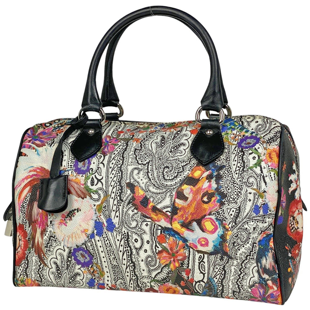 エトロ ペイズリー柄 ハンドバッグ フラワー ミニボストン ハンドバッグ コーティングキャンバス ホワイト ブラック マルチカラー レディース 【中古】brbag