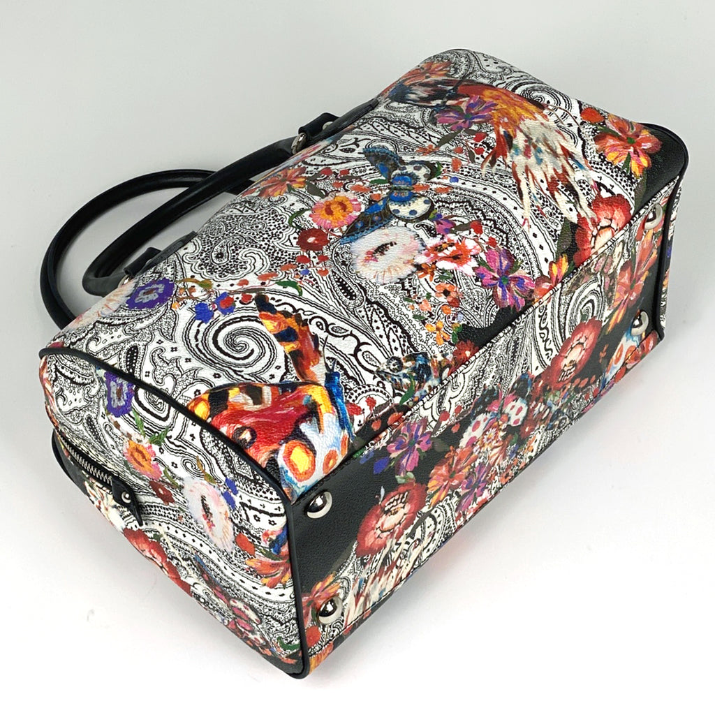 エトロ ペイズリー柄 ハンドバッグ フラワー ミニボストン ハンドバッグ コーティングキャンバス ホワイト ブラック マルチカラー レディース 【中古】brbag