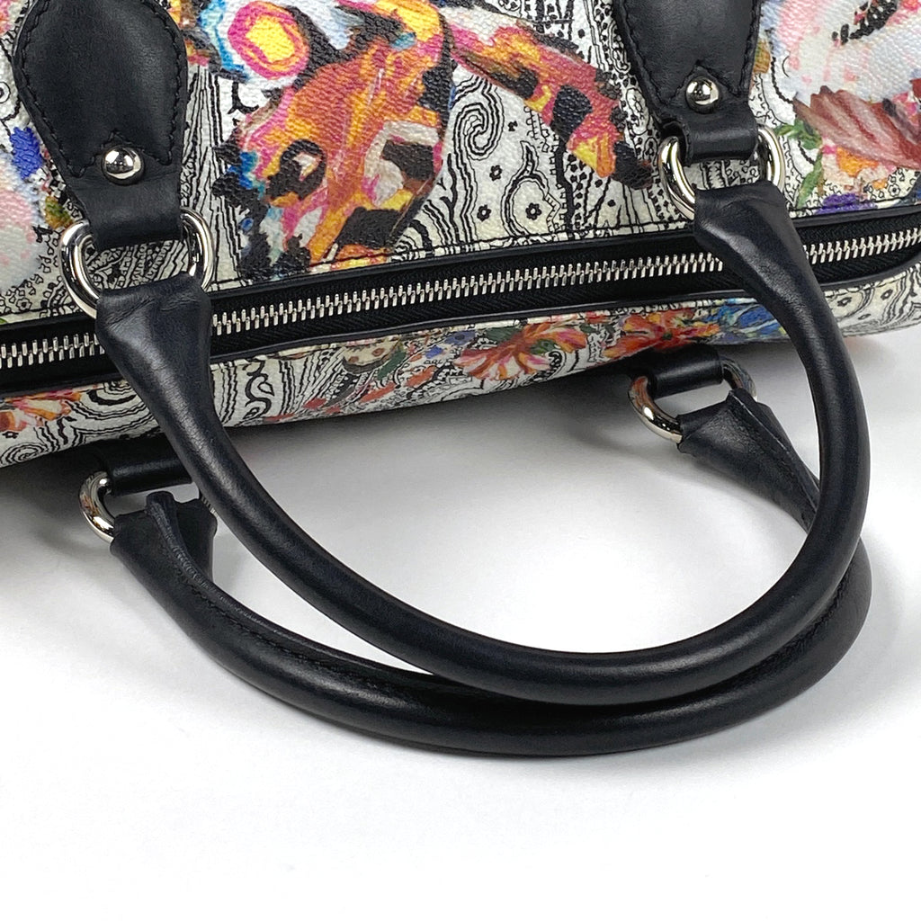 エトロ ペイズリー柄 ハンドバッグ フラワー ミニボストン ハンドバッグ コーティングキャンバス ホワイト ブラック マルチカラー レディース 【中古】brbag