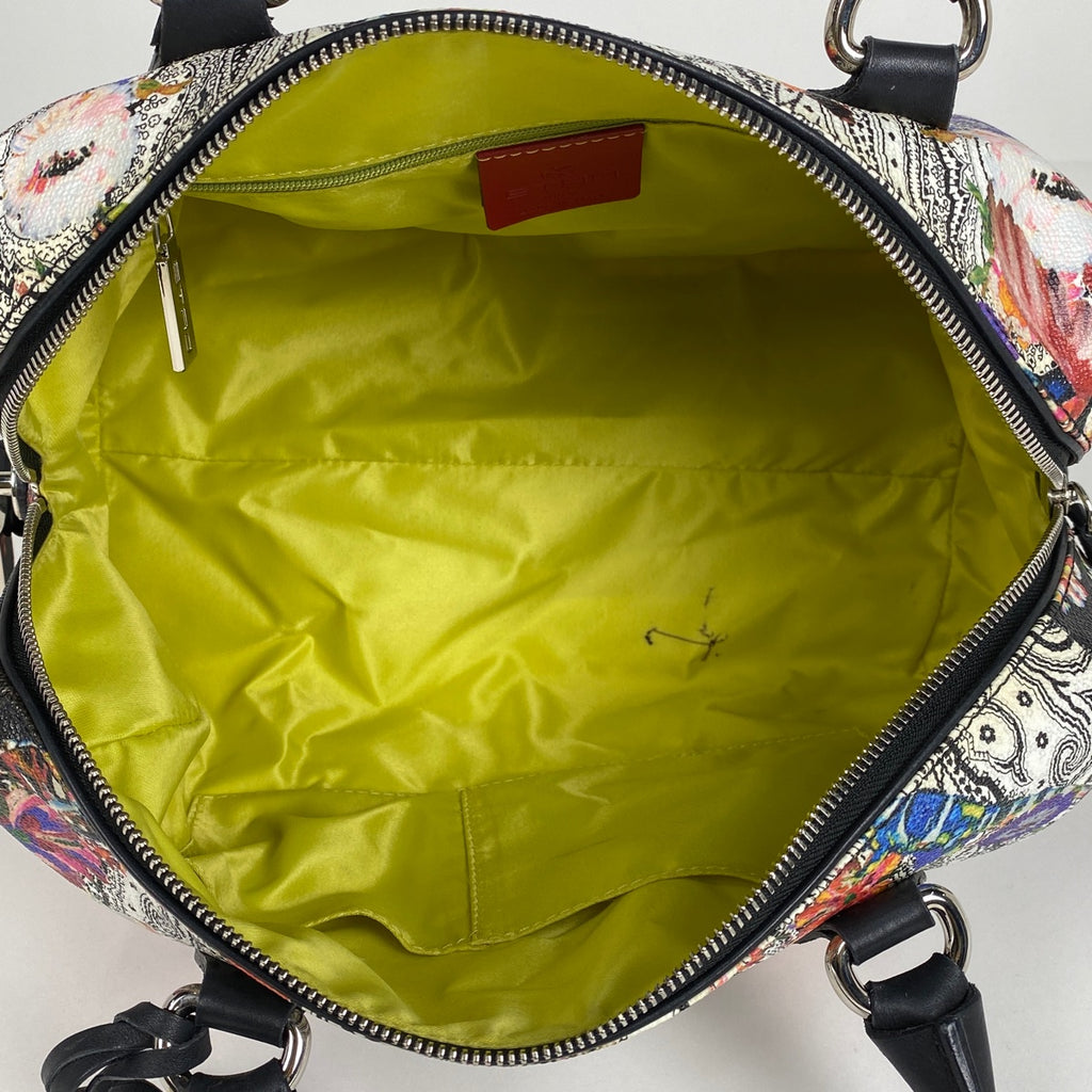 エトロ ペイズリー柄 ハンドバッグ フラワー ミニボストン ハンドバッグ コーティングキャンバス ホワイト ブラック マルチカラー レディース 【中古】brbag