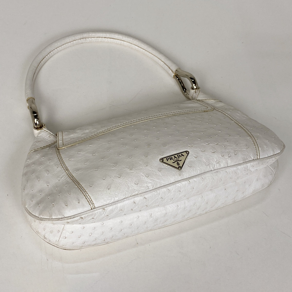 PRADA プラダ ハンドバッグ レザー 型押しロゴ 白タグ グレー ☆プラダ ハンドバッグ ロゴ レザー 1BA349 PRADA バッグ ミニ