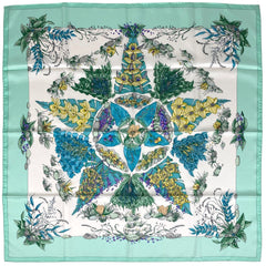 エルメス カレ 90 Pythagore ピタゴラス 花柄 スカーフ シルク ライトグリーン マルチカラー レディース 【中古】brbag