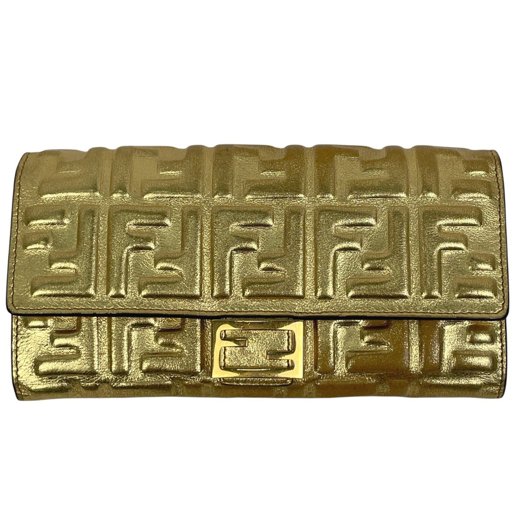 フェンディ コンチネンタル 長財布 二つ折り財布 札入れ 小銭入れ 長財布 レザー ゴールド 8M0251 レディース 【中古】brbag