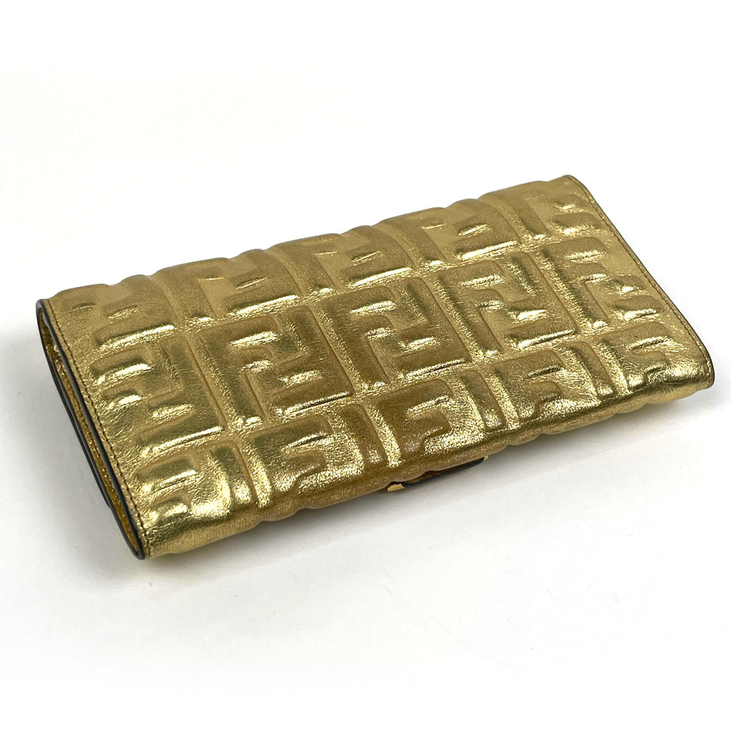 フェンディ コンチネンタル 長財布 二つ折り財布 札入れ 小銭入れ 長財布 レザー ゴールド 8M0251 レディース 【中古】brbag