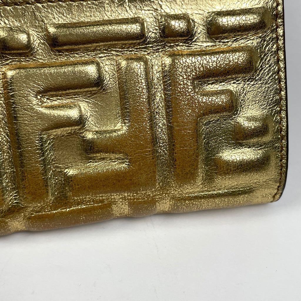 フェンディ コンチネンタル 長財布 二つ折り財布 札入れ 小銭入れ 長財布 レザー ゴールド 8M0251 レディース 【中古】brbag