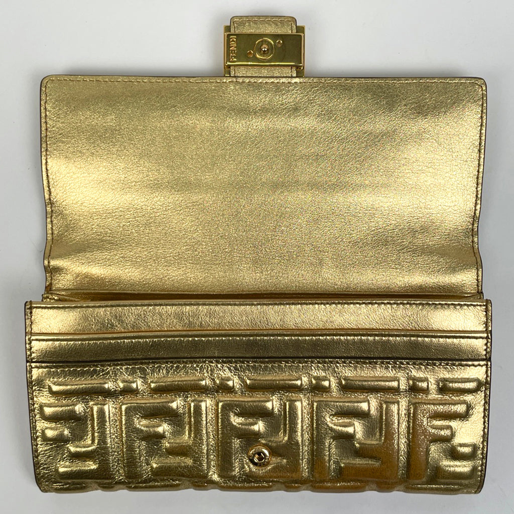 フェンディ コンチネンタル 長財布 二つ折り財布 札入れ 小銭入れ 長財布 レザー ゴールド 8M0251 レディース 【中古】brbag