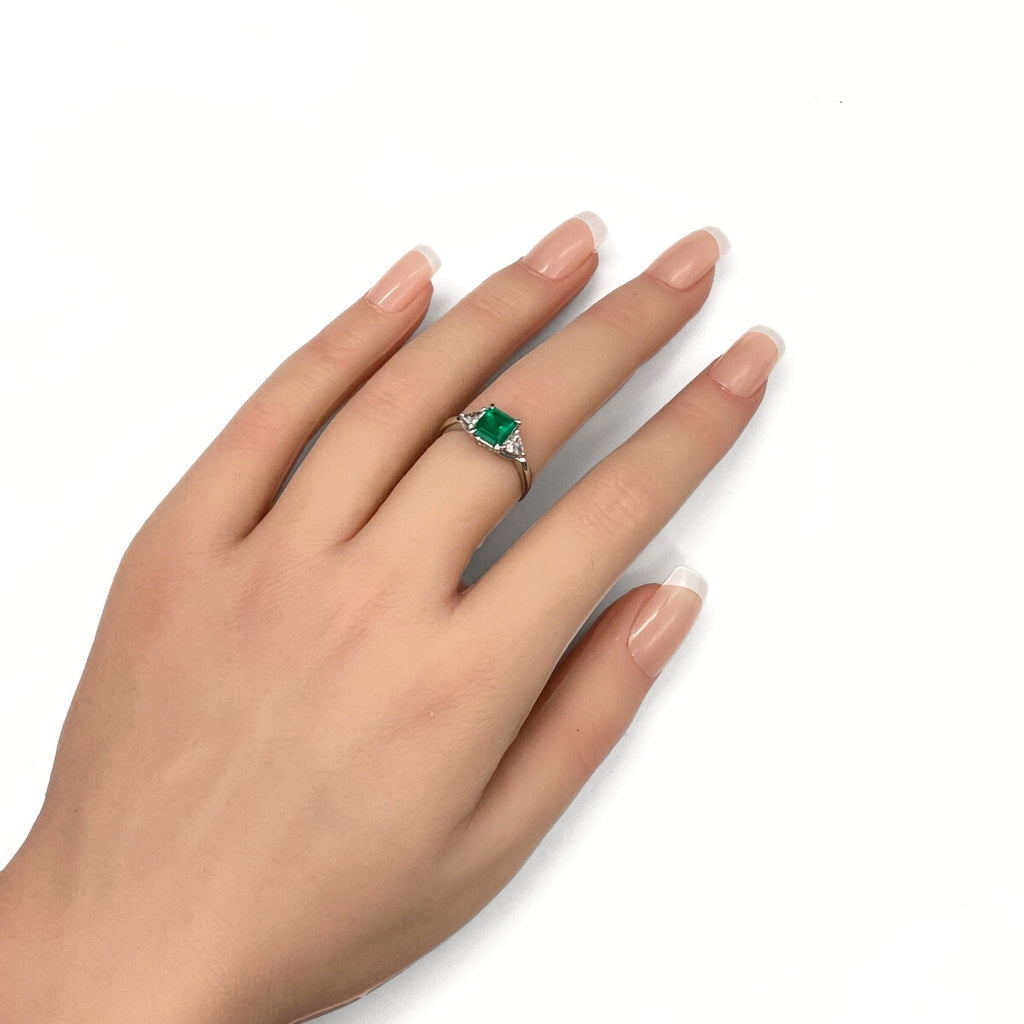 メレダイヤ デザインリング プラチナ 指輪 リング 13号 Pt900 エメラルド ダイヤモンド レディース 【中古】nbjwl