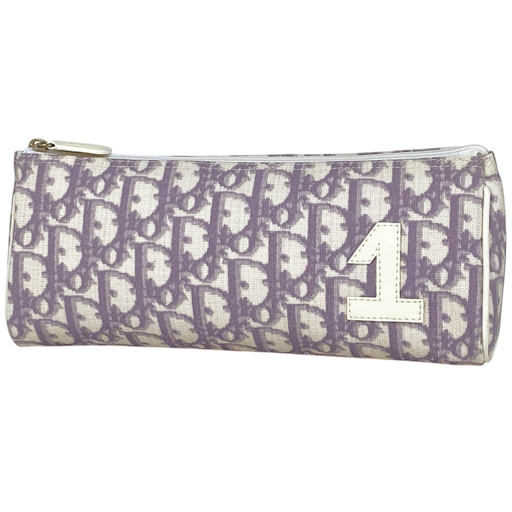クリスチャンディオール トロッター柄 ポーチ メイク コスメ 小物入れ 化粧ポーチ コーティングキャンバス パープル ホワイト レディース 【中古】brbag