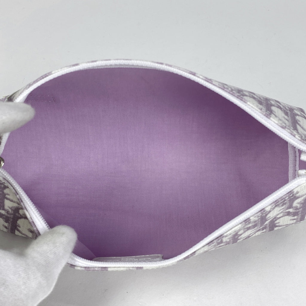 クリスチャンディオール トロッター柄 ポーチ メイク コスメ 小物入れ 化粧ポーチ コーティングキャンバス パープル ホワイト レディース 【中古】brbag