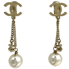 シャネル ココマーク フェイクパール ピアス スイング ラインストーン ハート イヤリング GP ゴールド レディース 【中古】bracc