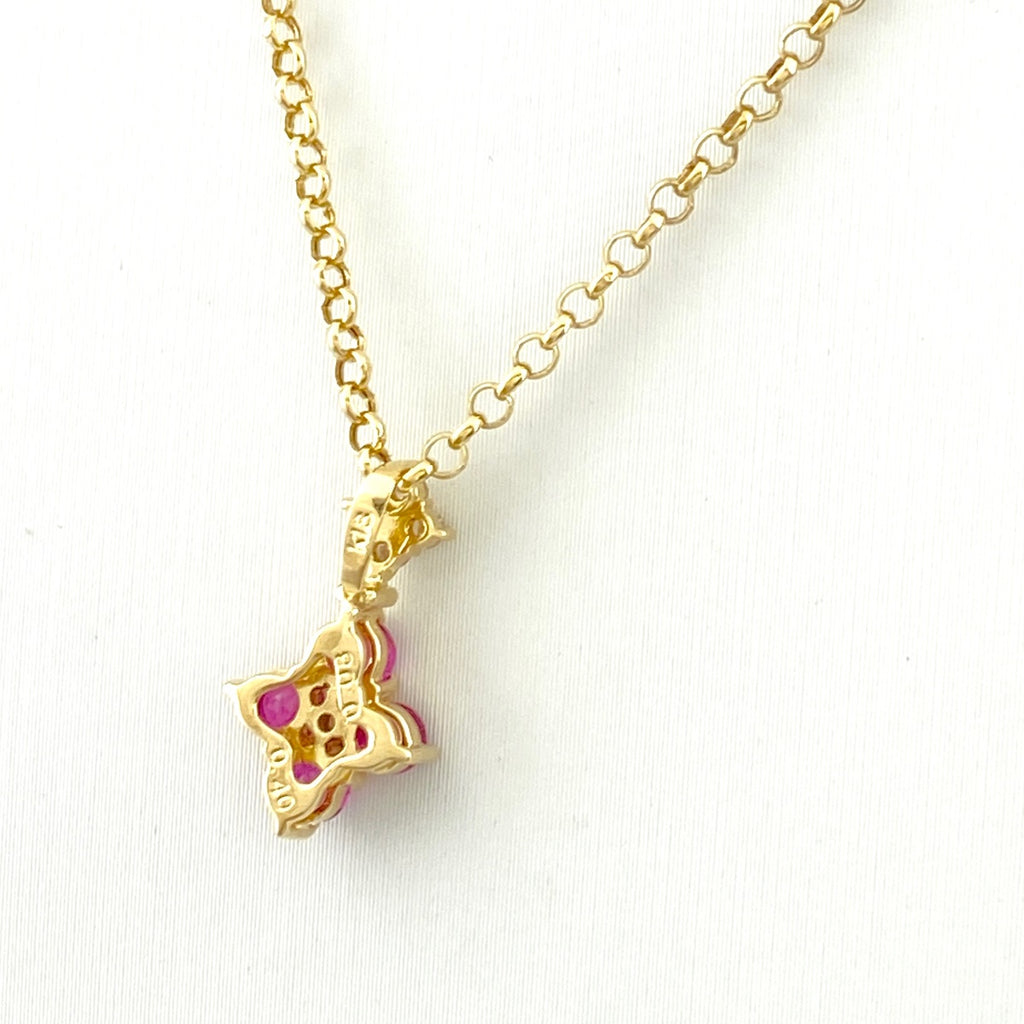 ルビー デザインネックレス YG イエローゴールド ペンダント メレダイヤ ネックレス K18 ルビー ダイヤモンド レディース 【中古】nbjwl