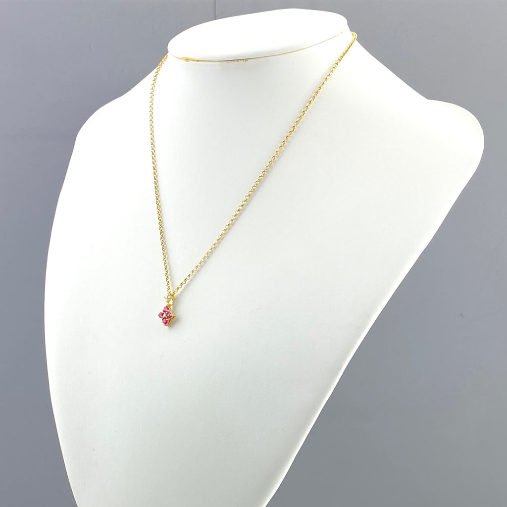 ルビー デザインネックレス YG イエローゴールド ペンダント メレダイヤ ネックレス K18 ルビー ダイヤモンド レディース 【中古】nbjwl