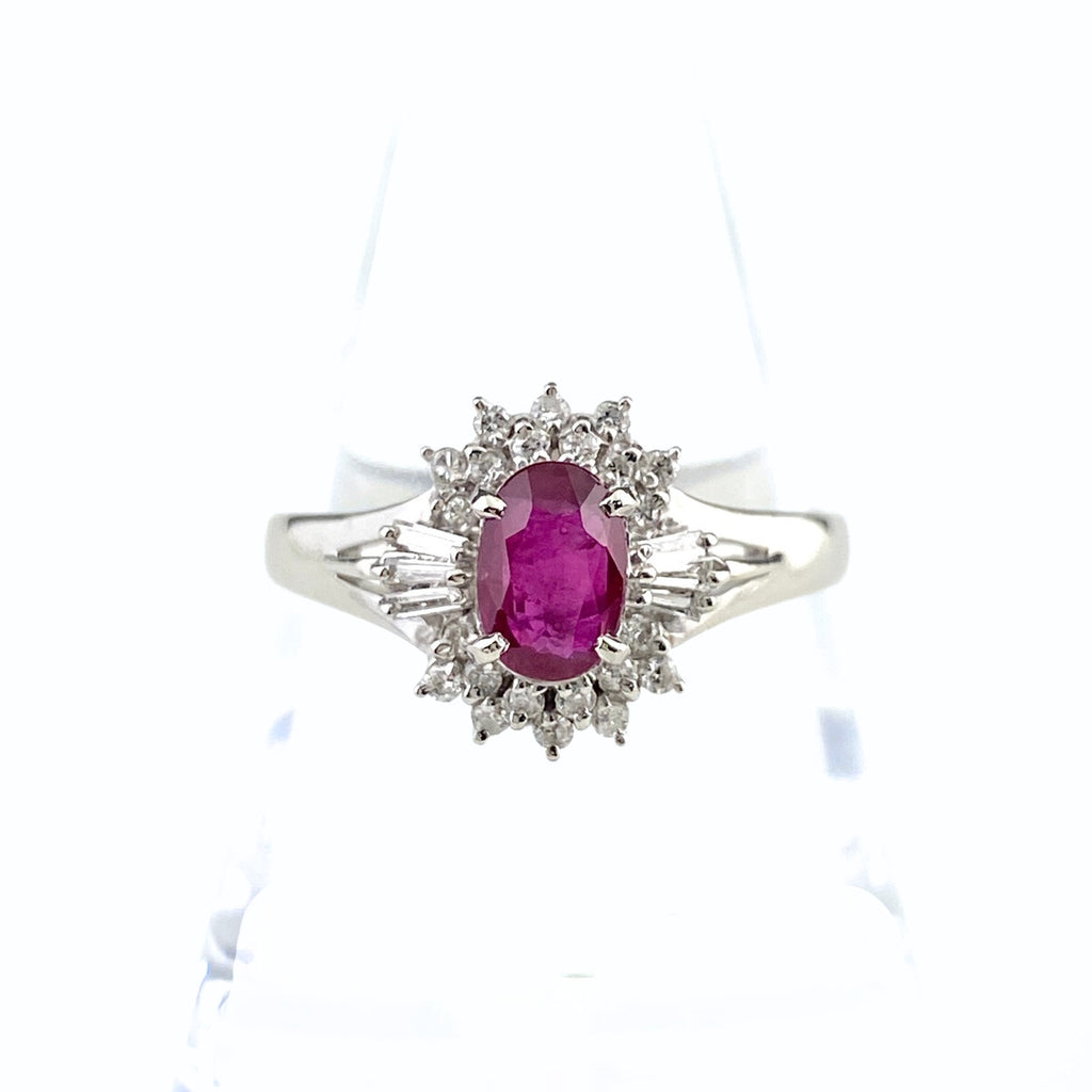ルビー デザインリング プラチナ 指輪 メレダイヤ リング 18.5 Pt900 ルビー ダイヤモンド メンズ 【中古】nbjwl