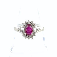 ルビー デザインリング プラチナ 指輪 メレダイヤ リング 18.5 Pt900 ルビー ダイヤモンド メンズ 【中古】nbjwl