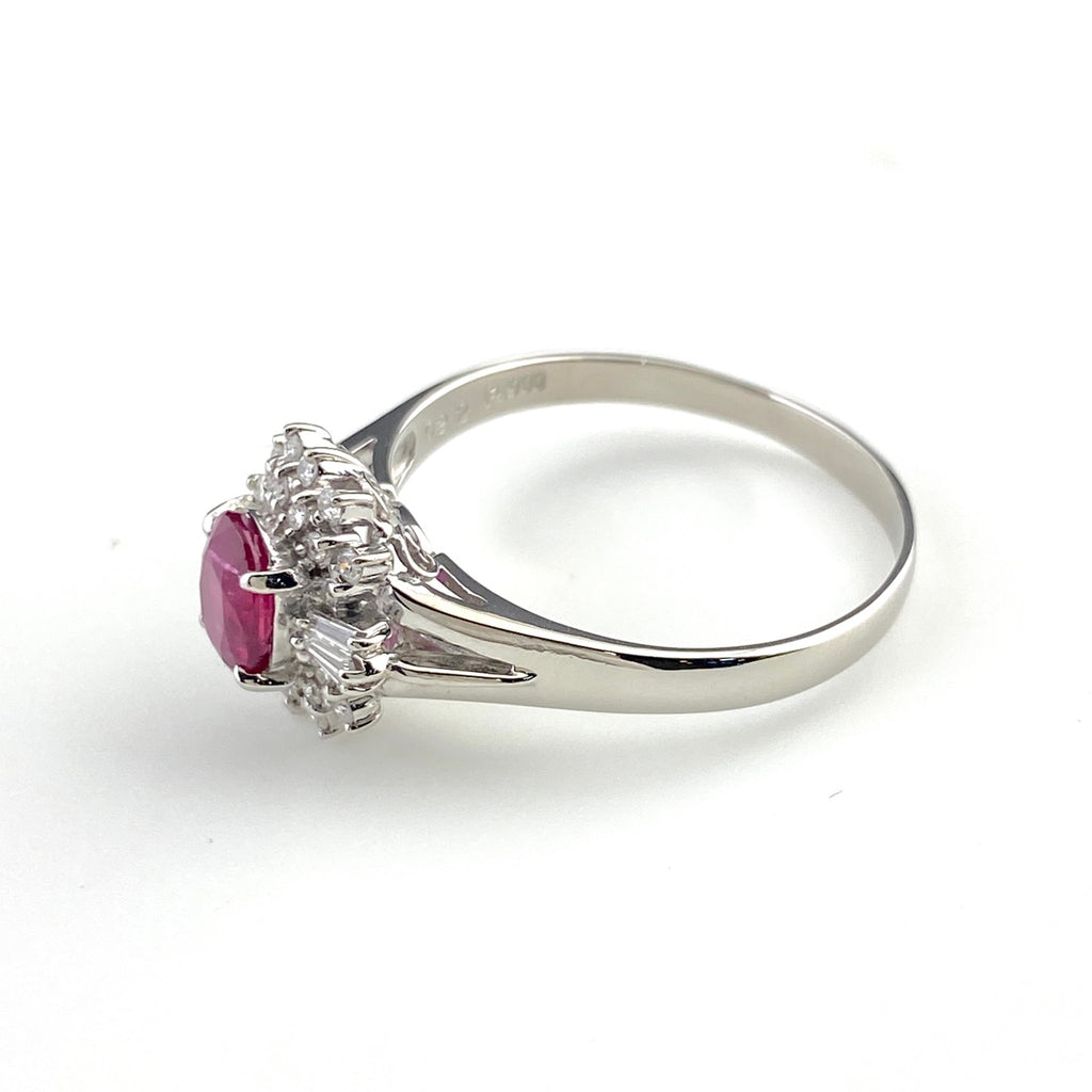 ルビー デザインリング プラチナ 指輪 メレダイヤ リング 18.5 Pt900 ルビー ダイヤモンド メンズ 【中古】nbjwl