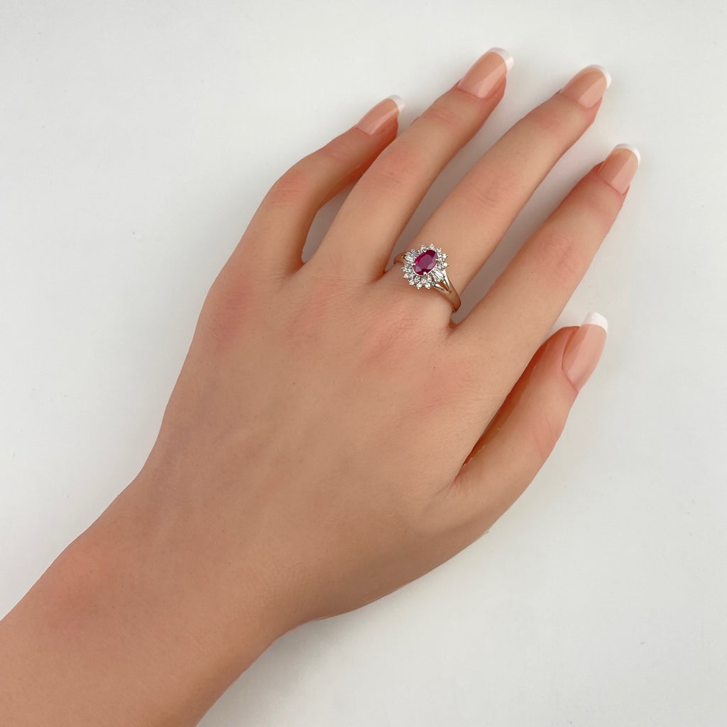 ルビー デザインリング プラチナ 指輪 メレダイヤ リング 18.5 Pt900 ルビー ダイヤモンド メンズ 【中古】nbjwl