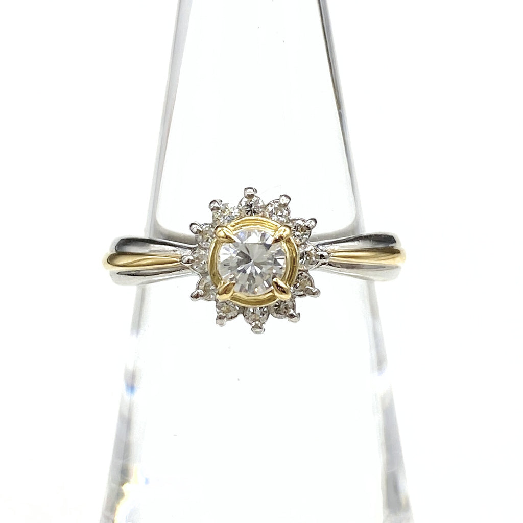 メレダイヤ デザインリング プラチナ YG イエローゴールド 指輪 リング 9.5号 Pt900 K18 ダイヤモンド レディース 【中古】nbjwl