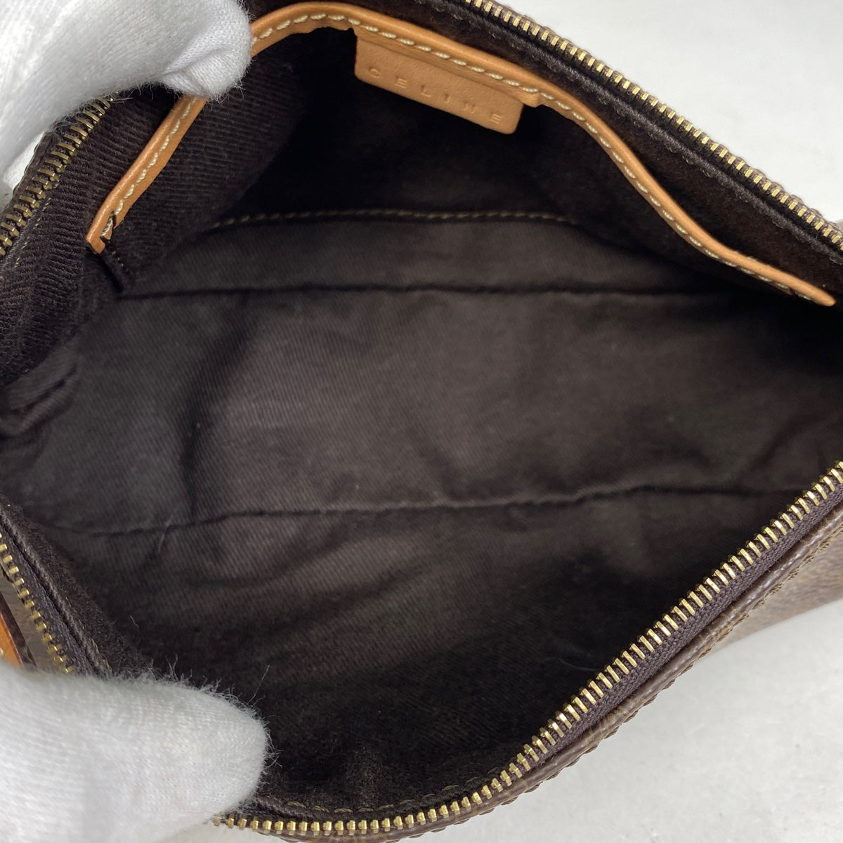 セリーヌ　アクセサリーポーチ　ワンショルダー　 マカダム柄　キャンバス　レザー CELINE Cマカダム アクセサリーポーチ キャンバス
