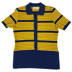 イヴ・サンローラン ボーダー 半袖 カットソー ポロシャツ トップス カットソー レーヨン アクリル ポリエステル ネイビー イエロー レディース 【中古】brapp