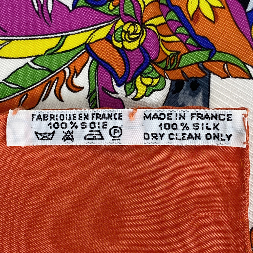 エルメス カレ 90 THE ORIGINAL NEW ORLEANS CREOLE JAZZ 1923 楽器 馬 船 スカーフ シルク オレンジ マルチカラー レディース 【中古】brbag
