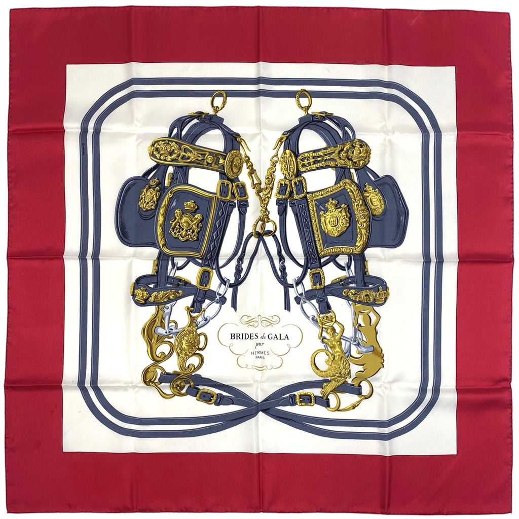 エルメス カレ 90 BRIDES de GALA 式典用馬勒 馬具 スカーフ シルク レッド マルチカラー レディース 【中古】brbag