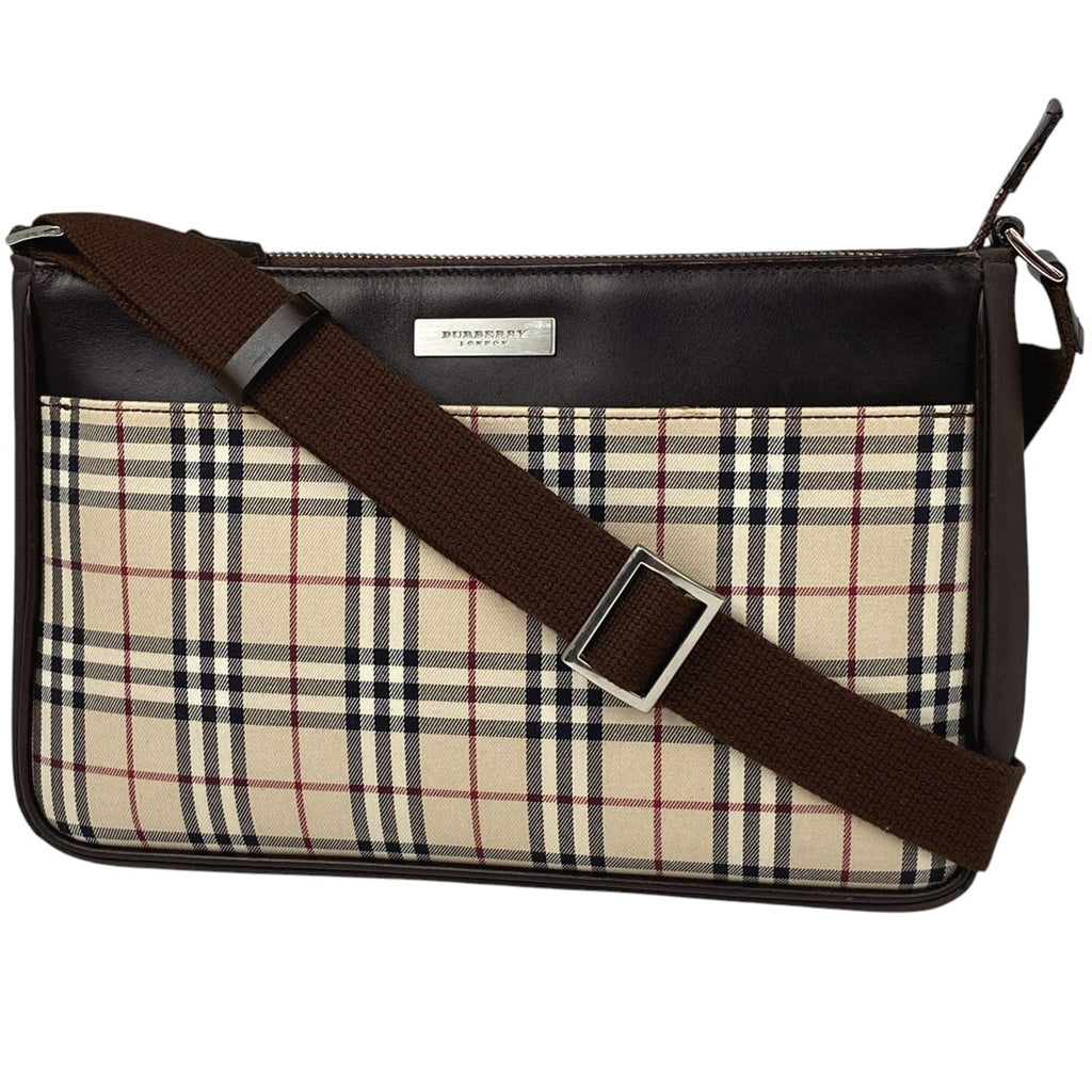 バーバリー ロゴ ショルダーバッグ チェック柄 ショルダーバッグ キャンバス ベージュ レディース 【中古】brbag
