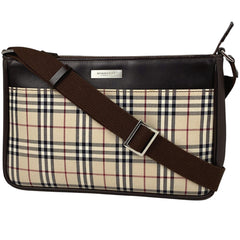 バーバリー ロゴ ショルダーバッグ チェック柄 ショルダーバッグ キャンバス ベージュ レディース 【中古】brbag
