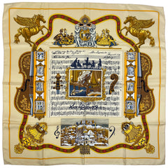 エルメス カレ90 IN SALZBURG ザルツブルグにて楽譜 スカーフ シルク イエロー マルチカラー レディース 【中古】brbag