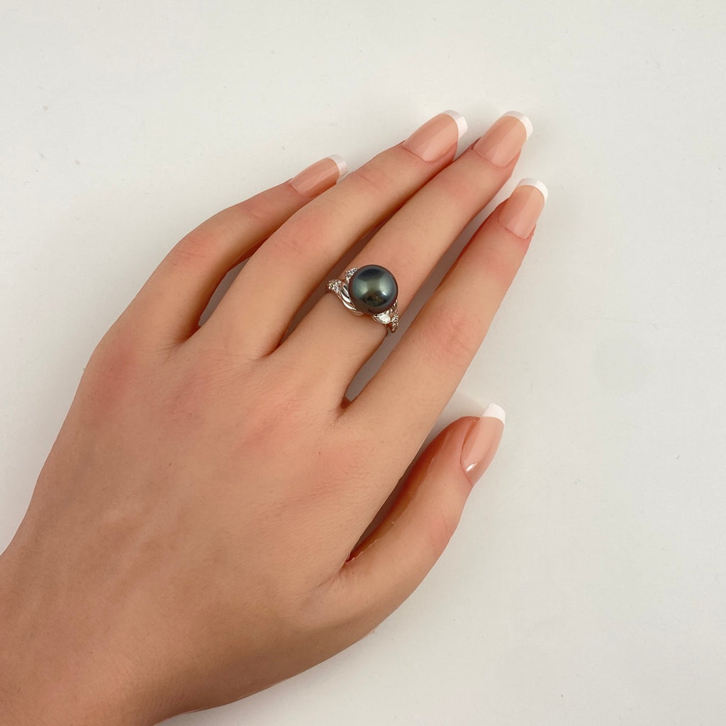 パール デザインリング プラチナ 指輪 メレダイヤ 真珠 リング 11号 Pt900 パール ダイヤモンド レディース 【中古】nbjwl