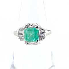 エメラルド デザインリング プラチナ 指輪 メレダイヤ リング 13.5号 Pt900 エメラルド ダイヤモンド レディース 【中古】nbjwl