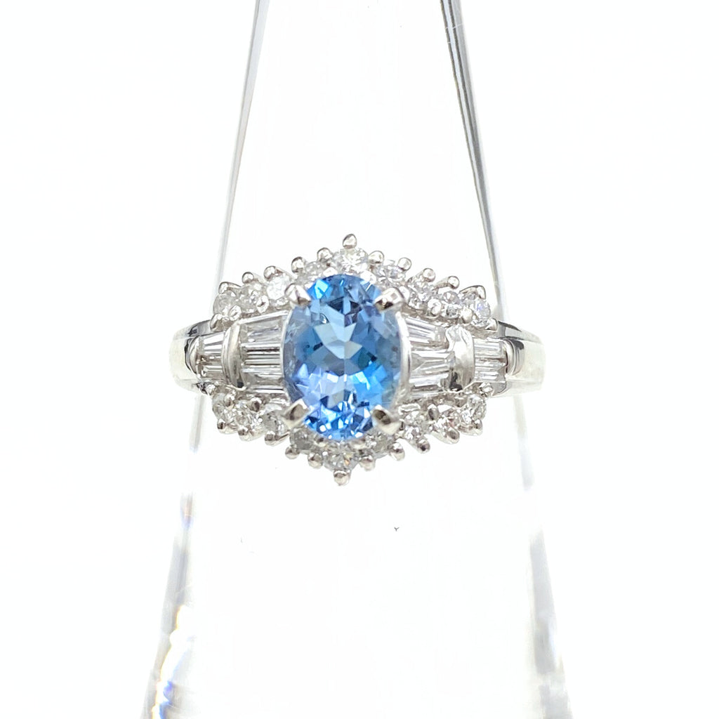 アクアマリン デザインリング プラチナ メレダイヤ 指輪 リング 11号 Pt900 アクアマリン ダイヤモンド レディース 【中古】nbjwl