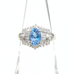 アクアマリン デザインリング プラチナ メレダイヤ 指輪 リング 11号 Pt900 アクアマリン ダイヤモンド レディース 【中古】nbjwl