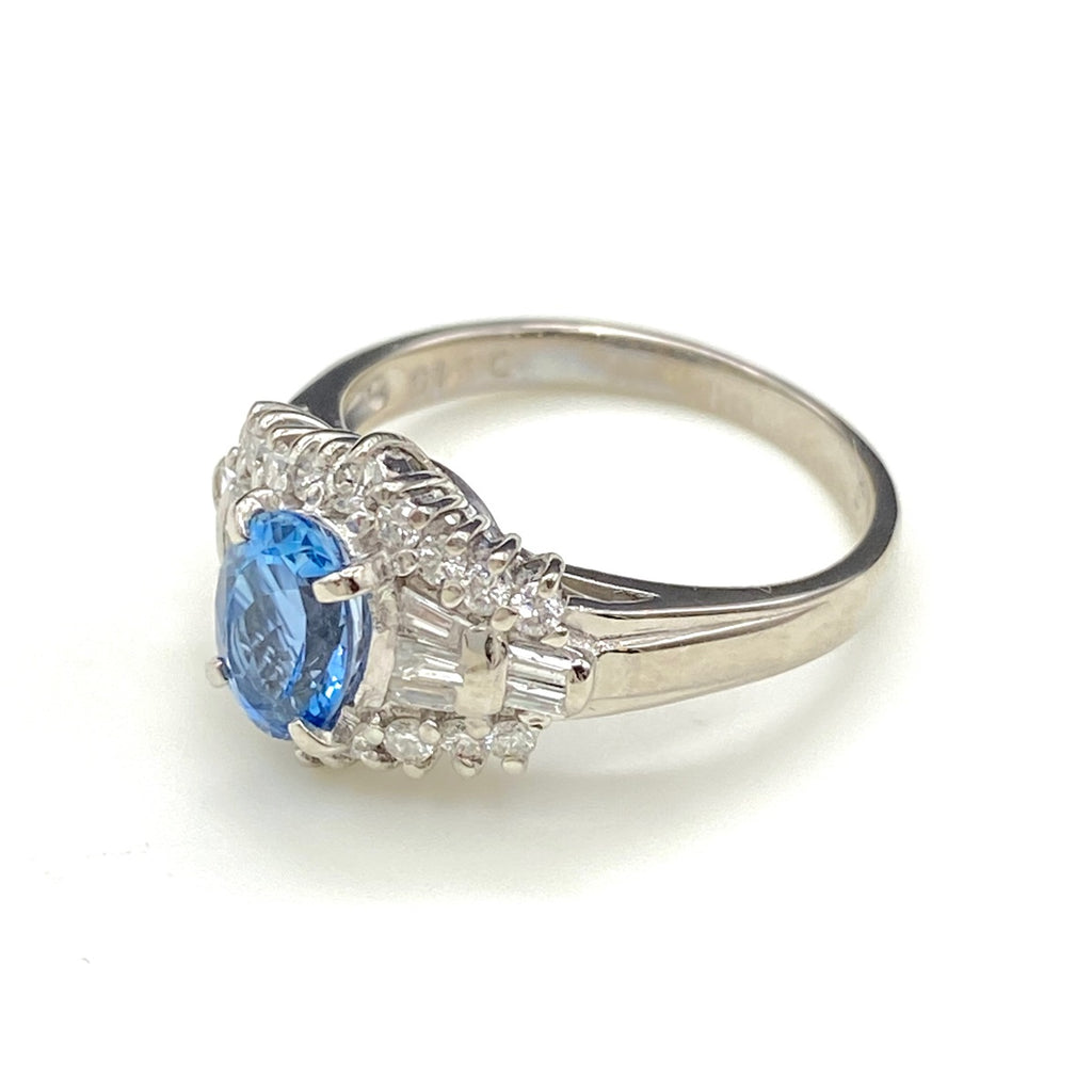 アクアマリン デザインリング プラチナ メレダイヤ 指輪 リング 11号 Pt900 アクアマリン ダイヤモンド レディース 【中古】nbjwl