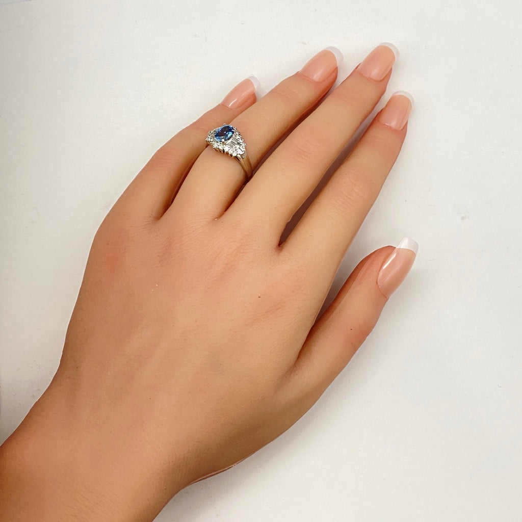 アクアマリン デザインリング プラチナ メレダイヤ 指輪 リング 11号 Pt900 アクアマリン ダイヤモンド レディース 【中古】nbjwl