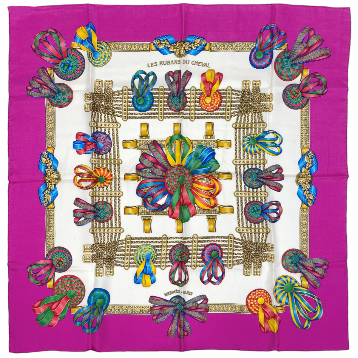 【極美品】HERMES エルメス カレ90 馬のリボン ピンク シルク スカーフ 極美品】HERMES エルメス カレ90 馬のリボン ピンク シルク スカーフ