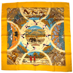 エルメス カレ 90 カレ Tanzanie タンザニア スカーフ シルク イエロー マルチカラー レディース 【中古】brbag