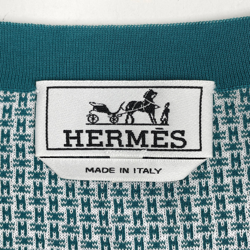 エルメス Hロゴ 半袖カットソー 総柄 クルーネック トップス カットソー 綿 ブルー メンズ 【中古】brapp