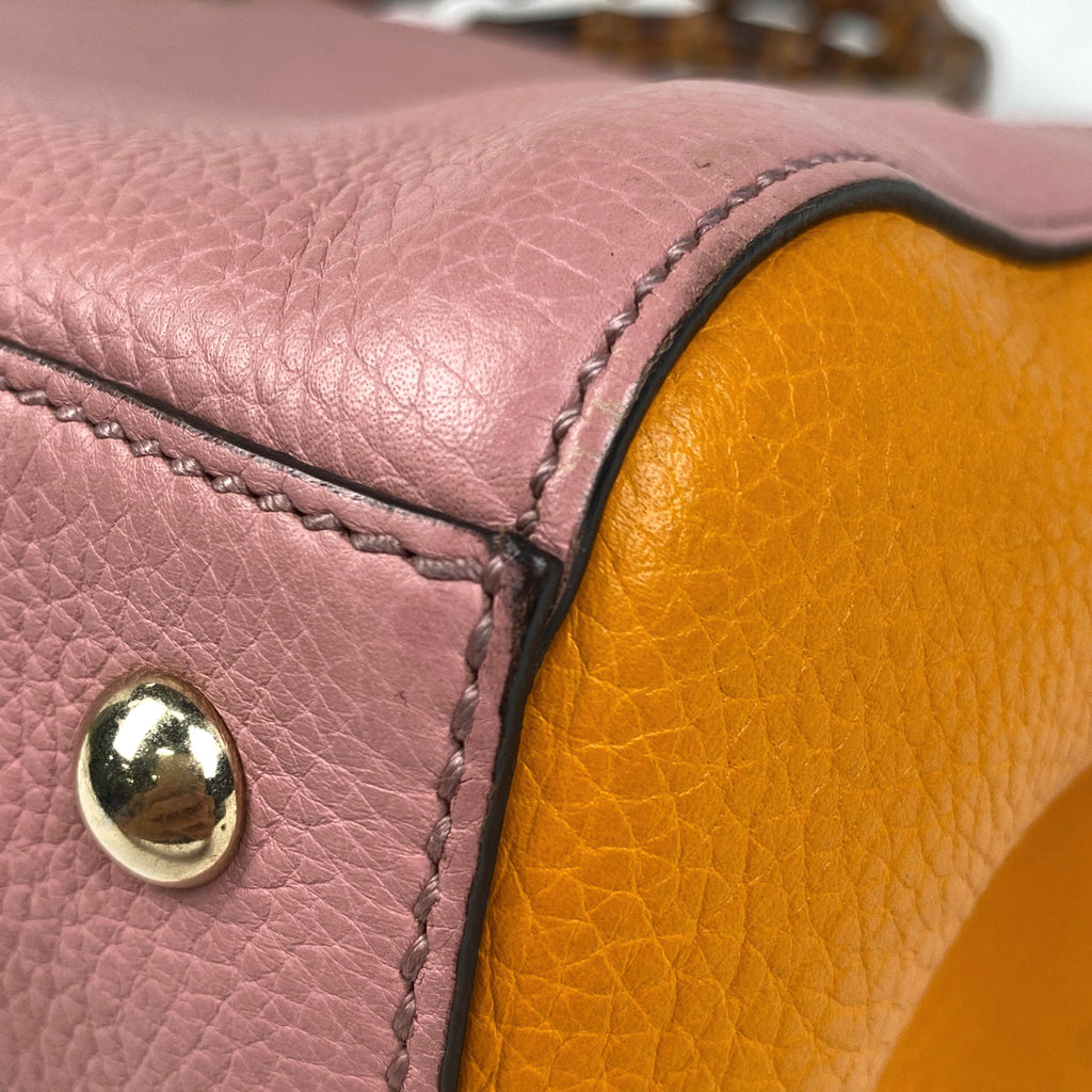 グッチ バンブー ショッパー ミディアム ハンドバッグ 2WAY ショルダーバッグ ハンドバッグ レザー ピンク オレンジ 323660 レディース 【中古】brbag
